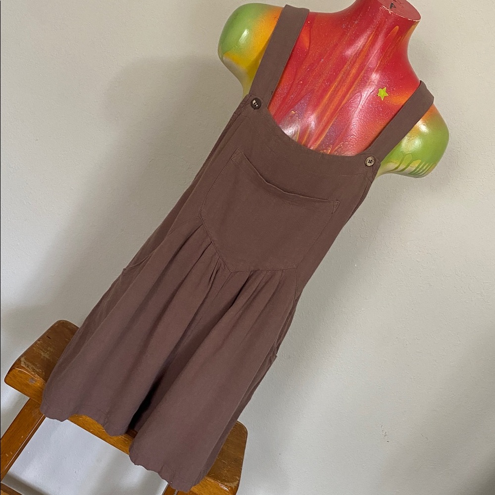 Brown Overall Romper Pinafore Style with Pockets Boho Casual Size Small